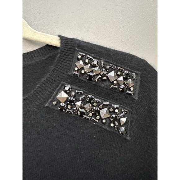 C By Bloomingdale's 100% Cashmere Embellished Shoulders Sweater Sz M Black $228 - Picture 6 of 12